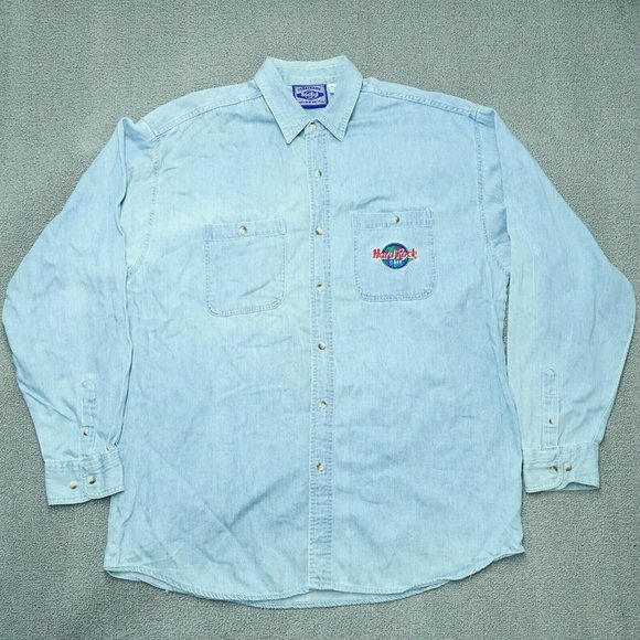 Hard Rock Cafe Other - Hard Rock Cafe Denim Button-Up Shirt Men XL Blue Patch Myrtle Beach Long Sleeve